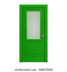 Green Front Door With Frosted Glass