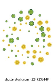 Green Fruit Background White Vector. Lime Graphic Illustration. Yellow Falling Citrus. Juicy Mojito Pattern.