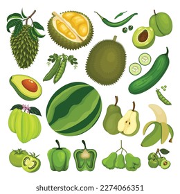 Green Fruit Collection Vector Set Illustration Fresh Fruits