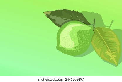 fruta verde y hojas con un fondo de gradiente verde brillante