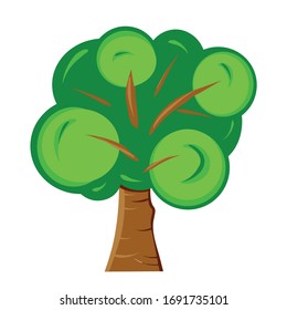 Green fruit tree isolated on white background. Vector illustration in cartoon flat style. Concept of gardening, horticulture, forest element, green peace, problem of felling. Design for print, web