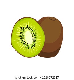 Green fruit vector in flat style. Kiwi icon illustration isolated on white background