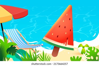 Green fruit watermelon to relieve the heat in summer, delicious food for the great summer festival, vector illustration