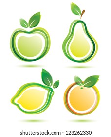 green fruits vector icons set, bio food concept