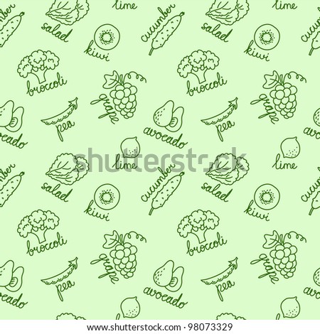 Green fruits and vegetables outline pattern