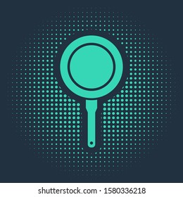 Green Frying pan icon isolated on blue background. Fry or roast food symbol. Abstract circle random dots. Vector Illustration