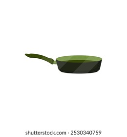 Green frying pan vector icon. Frying pan simple icon. Kitchen utensils for frying food vector. Vector illustration.