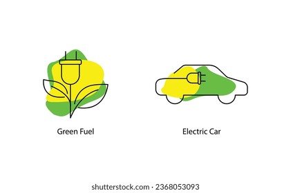 Green Fuel and Electric Car Vector Icon: Eco-Friendly Transportation Solutions.