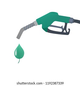 Green fuel pump with drop of ecology friendly oil. Bio fuel for automobile. Stop pollution concept. Isolated flat vector illustration