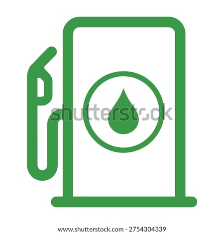 Green fuel pump icon with a water droplet symbol on a white background