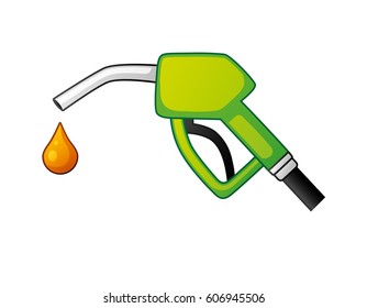 Green fuel pump nozzle and drop isolated.