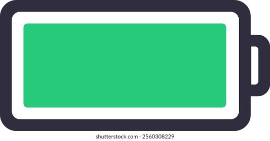 Green full battery icon symbolizing a fully charged device, representing power, energy, and readiness for immediate use in various electronic devices and technology applications