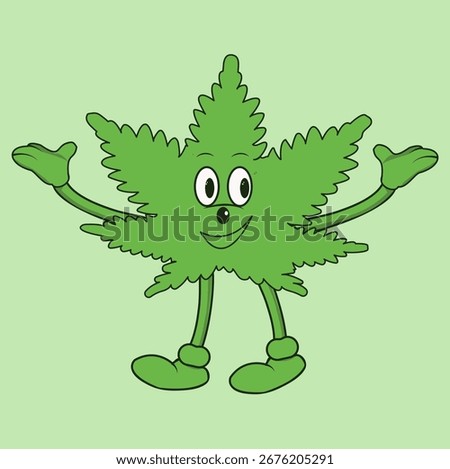 Green Fun Leaf, Marijuana Cannabis Character, Cartoon Drawing, Cannabis Groovy Style, Mascot, Funny Marijuana