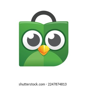 green funny bird owl logo icon graphic design art style sign modern symbol vector template isolated white background