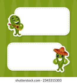 Green Funny Cactus at Empty White Space for Notes Vector Template
