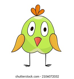 Green funny cartoon bird hand drawn for design