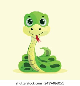 Green funny cartoon snake isolated vector illustration 