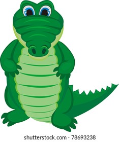 Green funny crocodile with a long tail