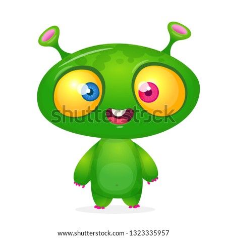 Green funny happy cartoon alien. Green vector alien character. Halloween design