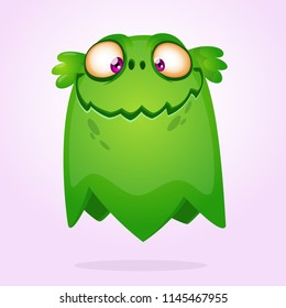 Green funny happy cartoon monster. Green vector alien character. Halloween design