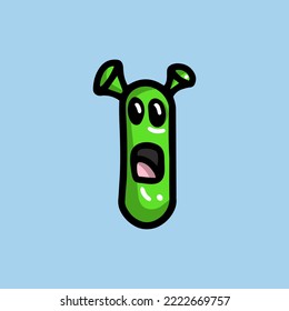 green funny letter I in the form of a Shrek monster with a face, ears and tongue, perplexed indignant playful and surprised frightened, with shadow and highlights, doodle svg