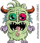 green fur monster with cute two colors eye