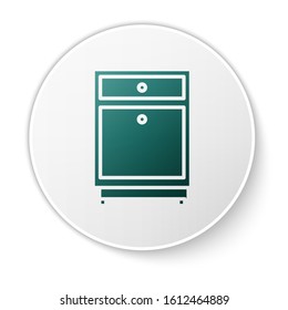 Green Furniture nightstand icon isolated on white background. White circle button. Vector Illustration