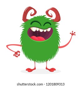 Green furry  monster cartoon mascot. Isolated on white