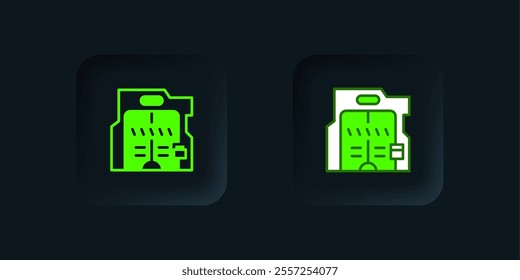 Green Futuristic sliding doors icon isolated on black background. Black square button. Vector