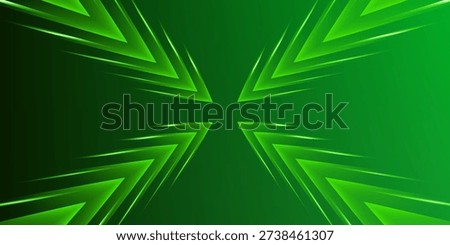 Green futuristic technology background with bright glowing green arrows. Green abstract vector illustration