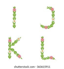 Green I G K L letters with flowers, Eco concept