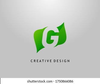 Green G Letter Logo. Modern Abstract of Initial G With Simple Leave Shape. Eco Nature Concept Design.
