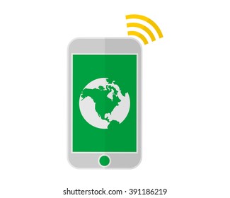 green gadget cellphone android mobile globe image icon