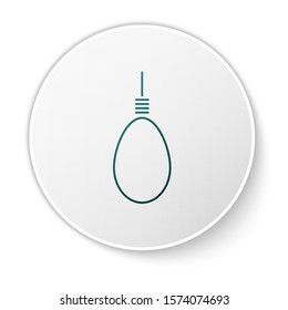 Green Gallows rope loop hanging icon isolated on white background. Rope tied into noose. Suicide, hanging or lynching. White circle button. Vector Illustration