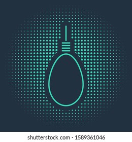 Green Gallows rope loop hanging icon isolated on blue background. Rope tied into noose. Suicide, hanging or lynching. Abstract circle random dots. Vector Illustration