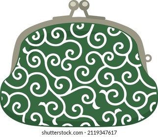 Green gamaguchi wallet (foliage scroll pattern)