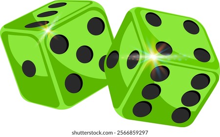 Green gambling dice without background