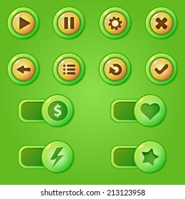 Green game design interface -  vector bars and buttons for game development