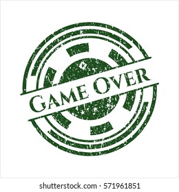 Green Game Over distress rubber stamp with grunge texture