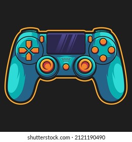 Green Game Pad Vector Illustration on Separated Black Background