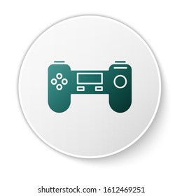 Green Gamepad icon isolated on white background. Game controller. White circle button. Vector Illustration