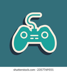 Green Gamepad icon isolated on green background. Game controller. Long shadow style. Vector
