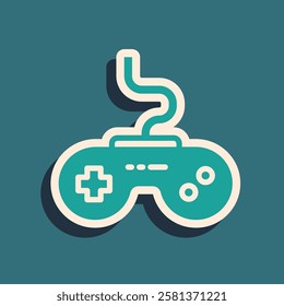 Green Gamepad icon isolated on green background. Game controller. Long shadow style. Vector