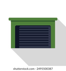 Green garage door closing in suburban neighborhood