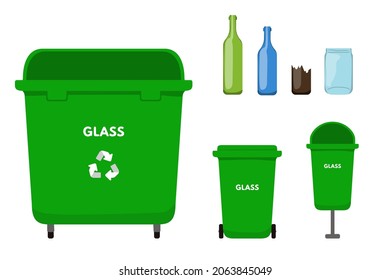 Green garbage bin for glass vector illustration