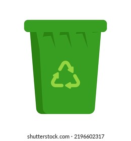 Green garbage bin icon flat vector illustration