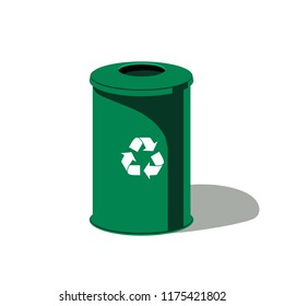 Green garbage can isolated on white background. Vector design element