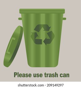 green garbage can on a gray background 