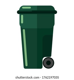 Green garbage can on white background isolated. Plastic bins for rubbish simple icon in flat style vector  illustration.