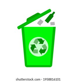 Green garbage container on white background, vector illustration